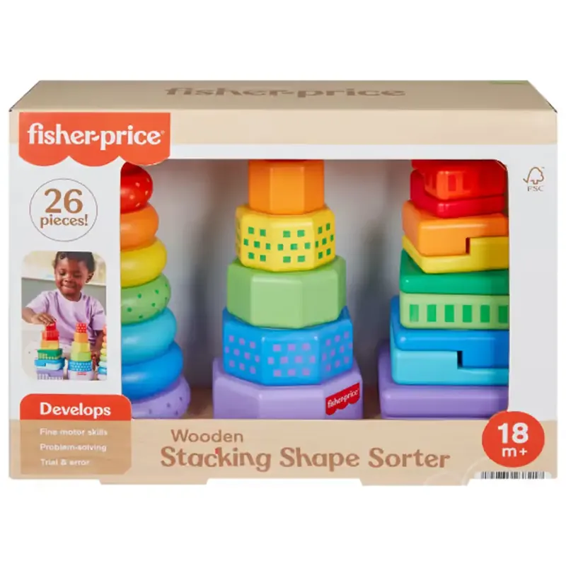 Fisher-Price Színes formaválogató és toronyépítő piramis játékszett - Mattel Árcsökkenés