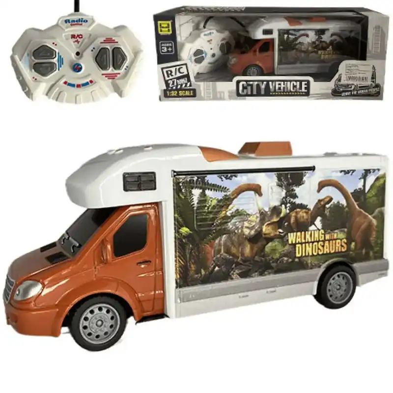 Szuper ajánlat RC Távirányítós Walking with Dinosaurus lakóautó fénnyel 27MHz 1/32-es méretarány 25cm