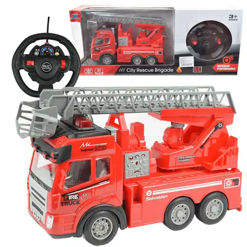 RC Távirányítós emelőkosaras tűzoltóautó fényeffektekkel 1/48-as méretarány 27 MHz 20cm Különleges ajánlat