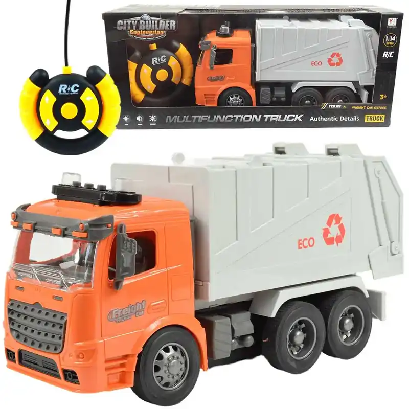 Akció RC Távirányítós ECO szelektív hulladékgyűjtő kamion fény effektekkel 1/14-es méretarány 27MHz 30cm