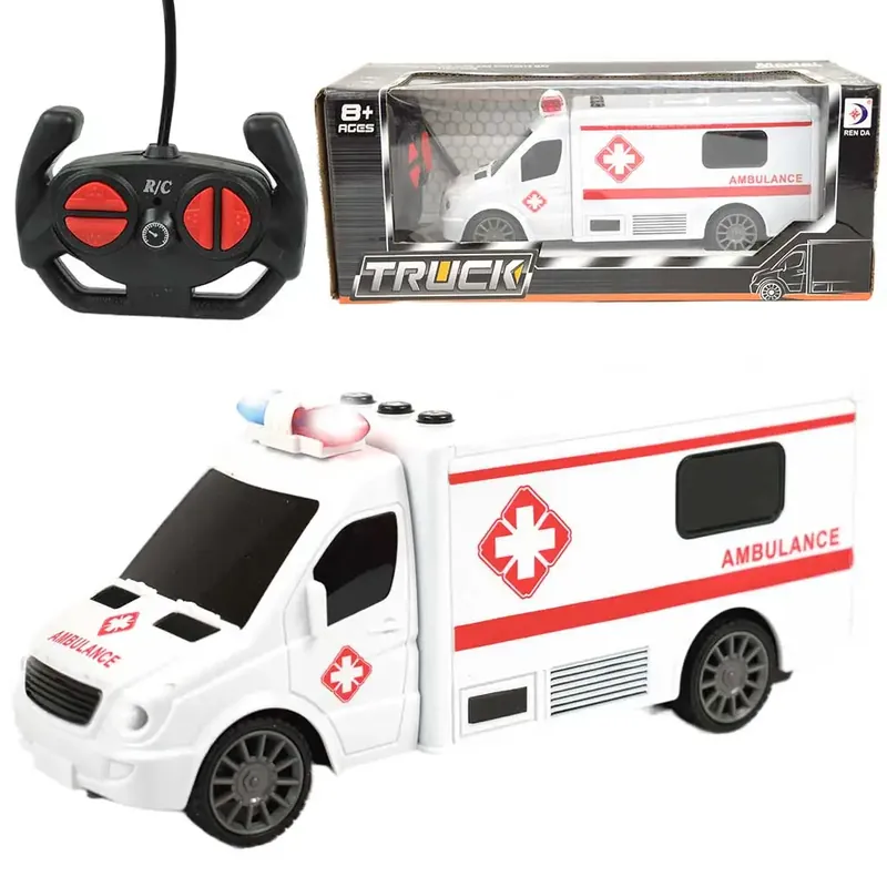 RC Távirányítós mentőautó fény és hang effektekkel 1/24-es méretarány 20cm Ne maradj le