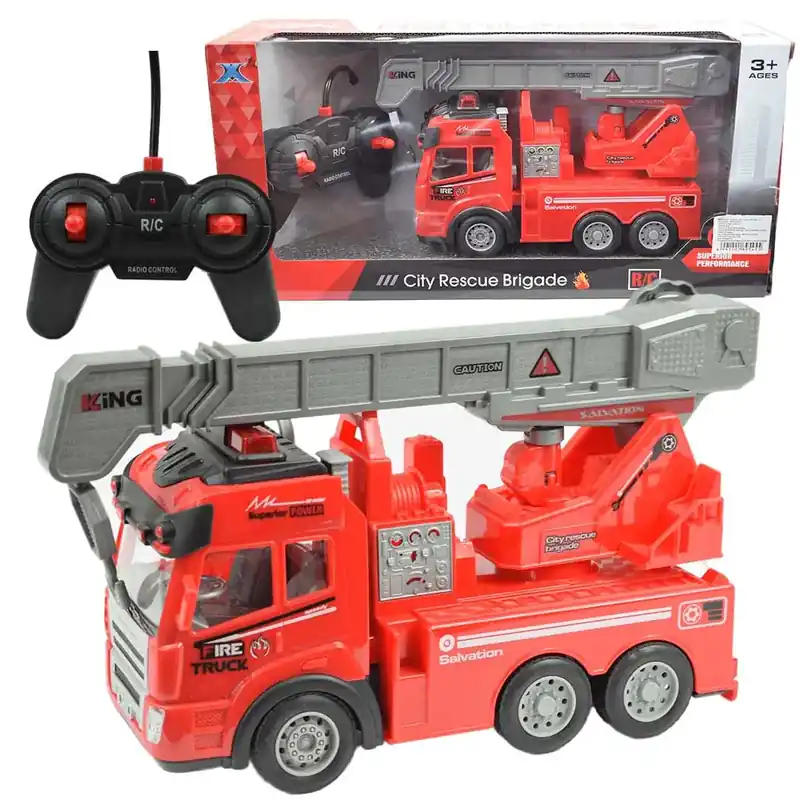 Biztonságos fizetés RC Távirányítós darus tűzoltóautó fényeffektekkel 1/43-as méretarány 27 MHz 20cm