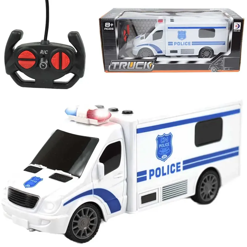 Kihagyhatatlan ajánlat RC Távirányítós rendőr kisbusz fény és hang effektekkel 1/24-es méretarány 20cm