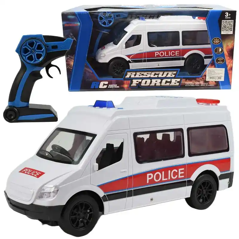 RC Távirányítós fehér rendőrségi kisbusz fényeffektekkel 2,4GHz 1/12-es méretarány 30cm Legnépszerűbb