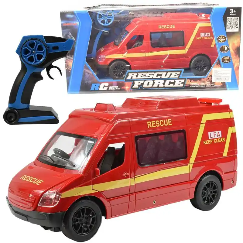 RC Távirányítós piros tűzoltó kisbusz fényeffektekkel 2,4GHz 1/12-es méretarány 30cm Ajánlat
