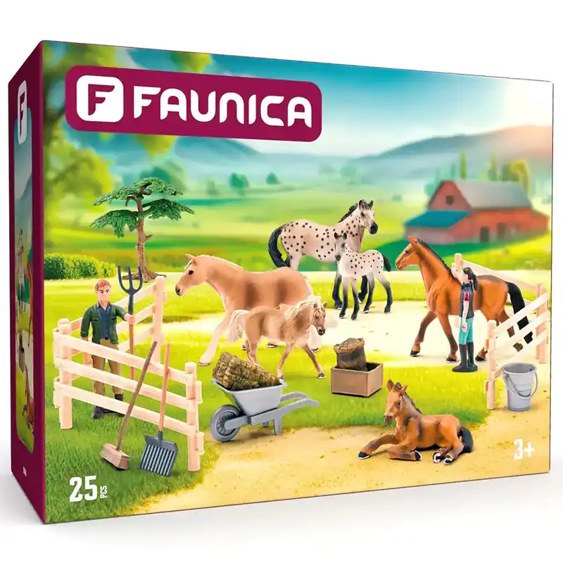 Faunica 25db-os játékszett lovakkal - Woodyland Gyors kiszállítás