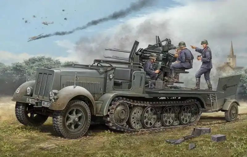 Csak ma Trumpeter 2 cm Flakvierling 38 Selbstfahr. (Sd.Kfz.7/1 early) harcjármű makett