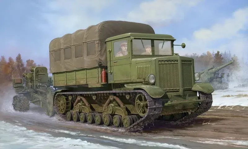 Rendeld meg most Trumpeter Voroshilovets Tractor katonai teherautó / vontató makett