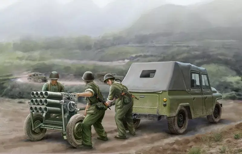 Népszerű Trumpeter PLA Type 63 107mm Rocket LauncherB212 rakéta-sorozatvető és terepjáró makett