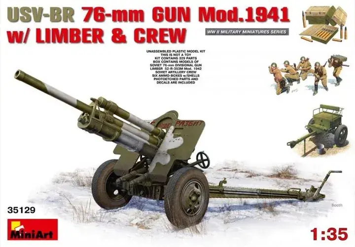 Biztonságos fizetés MiniArt USV-BR 76mm Gun Mod.1941 w/Limber Crew makett