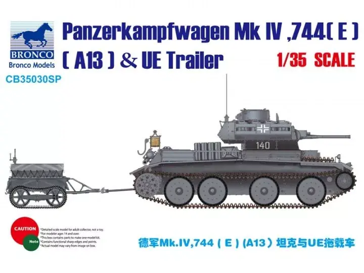 Bronco Pz.Kpfw.Mk.IV ,744(E) (A13 Cruiser) UE Trailer makett Biztonságos vásárlás