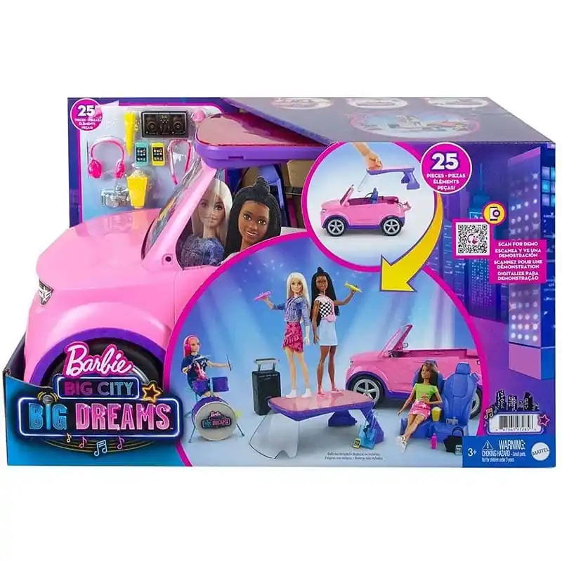 Akció Barbie Big City Big Dreams Cabrio autó színpaddal és kiegészítőkkel (157331)