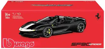 Burago Ferrari Spider SF90 Spider 1/18 Fekete Azonnali szállítás