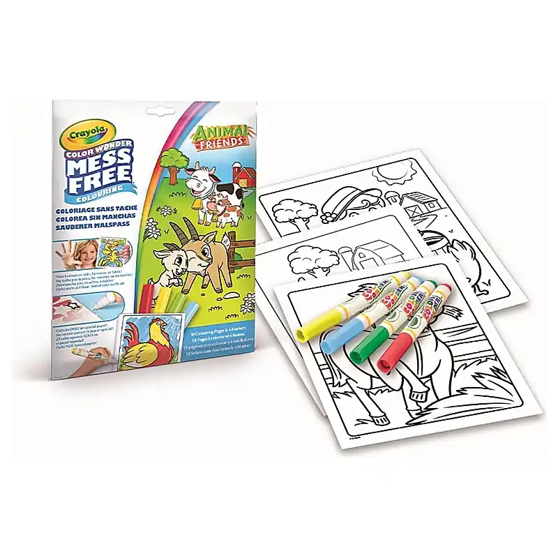 Azonnali szállítás Crayola Color Wonder Animal Friends maszatmentes színező készlet 18 oldallal és 4 filctollal (75-281