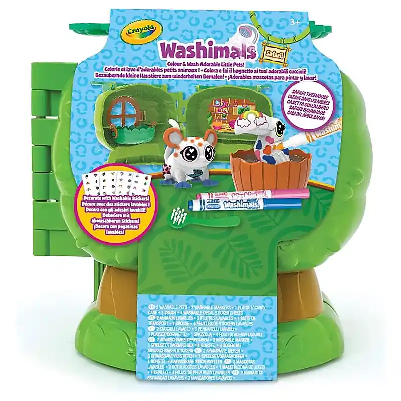 Prémium Crayola Washimals Safari Treehouse kimosható állatkák faházzal, majommal és tukánnal (74-7476)