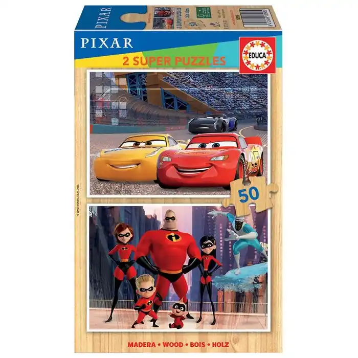 Expressz szállítás Educa Puzzle 2x50 db-os Fa Verdák és Hihetetlen család (185982)