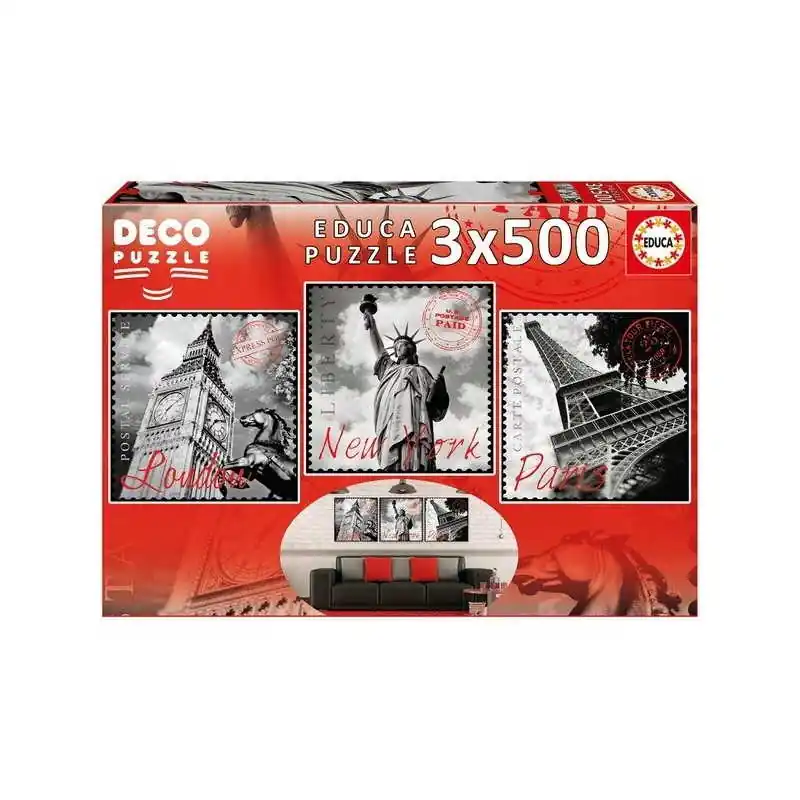 Rendeld meg most Educa Puzzle Nagyvárosok London, New York, Párizs 3x500 db-os Deco (17096)