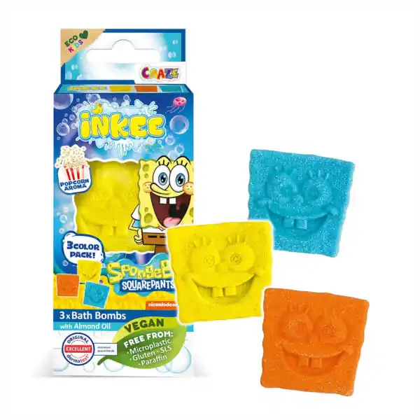 Kiárusítás Flair Craze Inkee Vegán fürdő bomba forma - Spongya Bob popcorn aromával 3db-os (INK-48740EN)