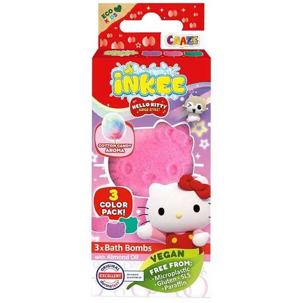 Korlátozott ajánlat Flair Craze Inkee Vegán fürdő bomba formák - Hello Kitty vattacukor aromával 3db-os (INK-50538EN)