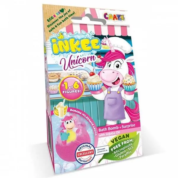 Szuper akció Flair Craze Inkee Vegán fürdőgolyó gyűjhető unikornis figurával banán aromával (INK-50781EN)