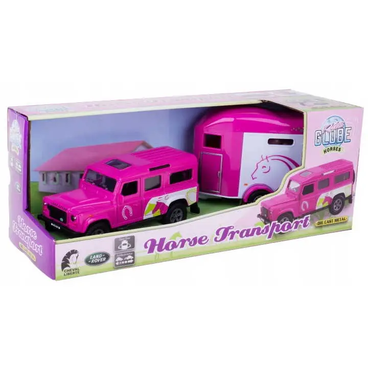 Szezonális akció Kids Globe Land Rover terepjáró lóutánfutóval rózsaszín 26 cm (520459)