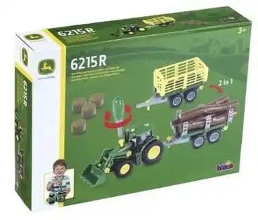 Vedd meg online Klein John Deere traktor utánfutóval fával és szénabálával (3906 KN)
