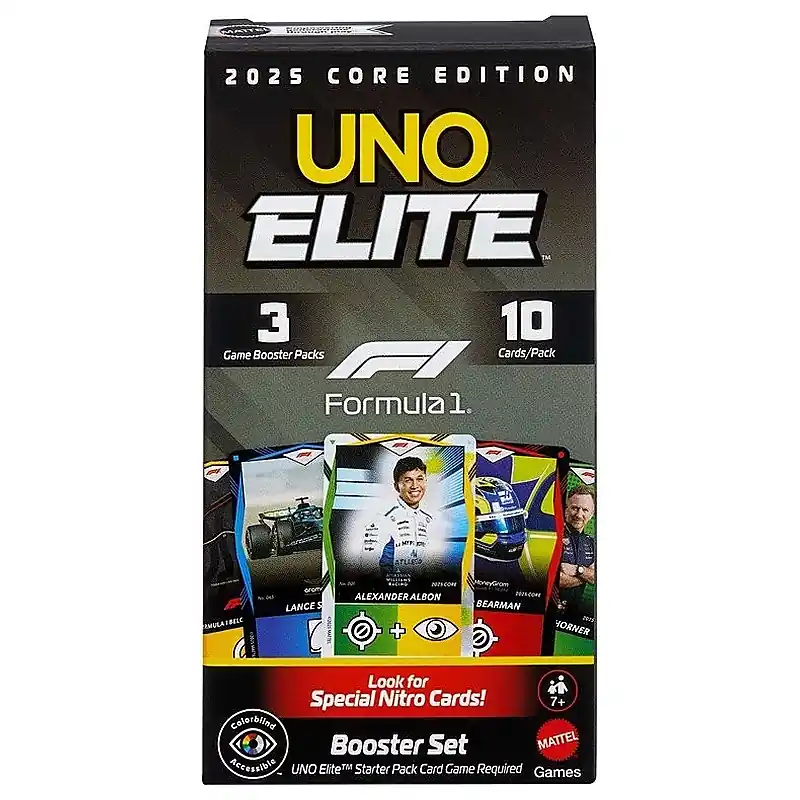 Szuper akció Mattel UNO Elite Formula 1 2025 Core Edition Booster Set kártyajáték bővítő (JLV43)