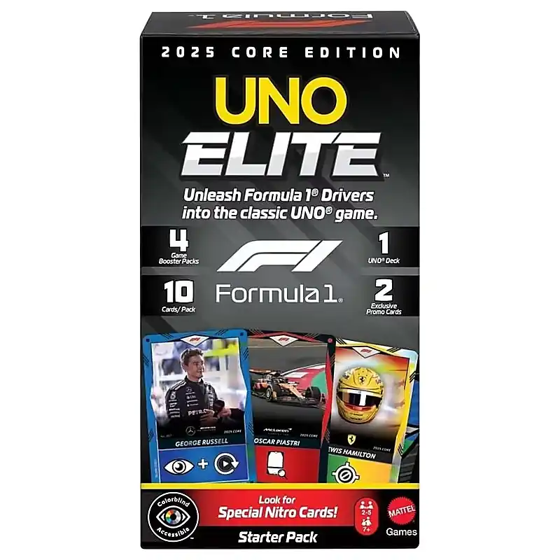 Vedd meg online Mattel UNO Elite Formula 1 2025 Core Edition Starter Pack kártyajáték (JLV42)