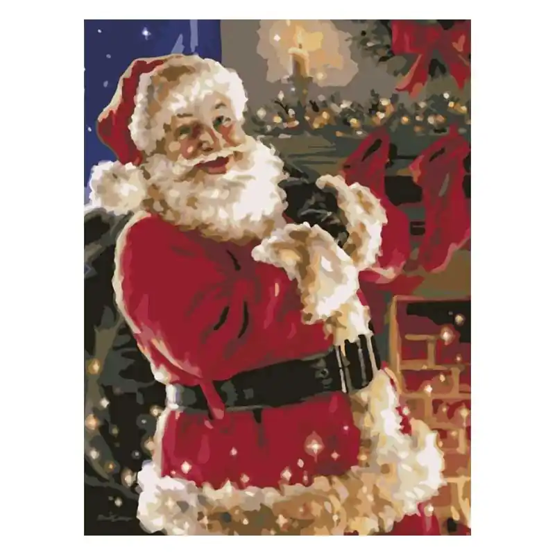 Számos festővászon festékkel és ecsettel Mosolygós Mikulás 30x40 cm (W136) Kedvezmény
