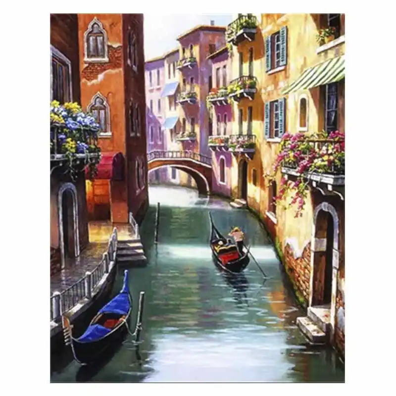 Gyors szállítás Számos festővászon keretben festékkel és ecsettel Gondolák 30x40 cm (SZES2194)