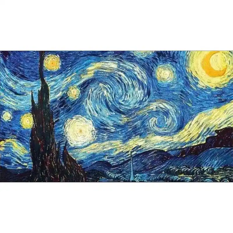Számos festővászon keretben festékkel és ecsettel Van Gogh Csillagos éj 30x40 cm (W3630) Expressz kézbesítés