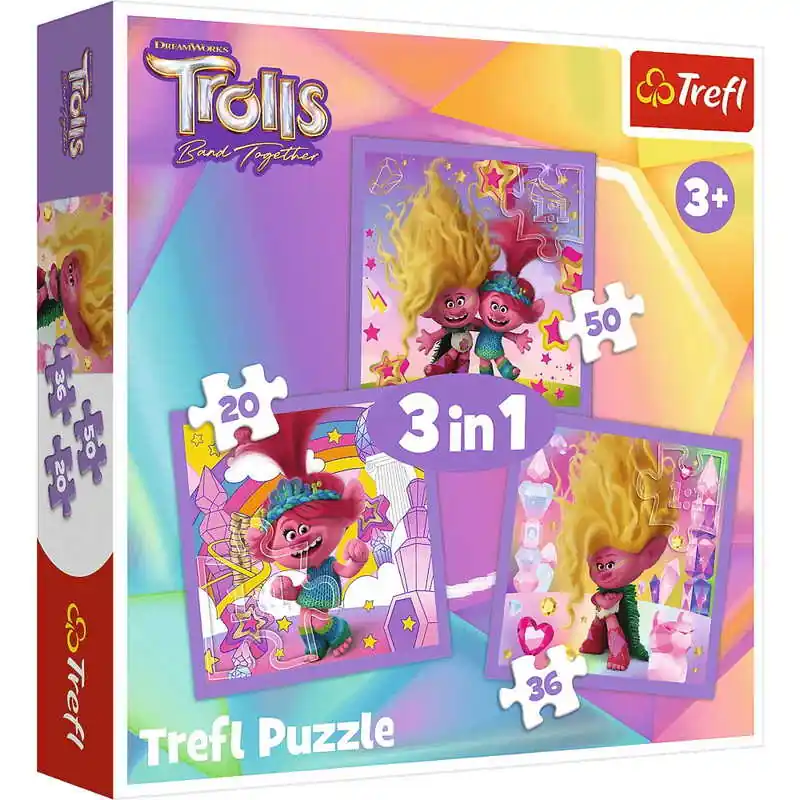 Olcsó Trefl 3 az 1-ben puzzle Trolls 23 (34870)