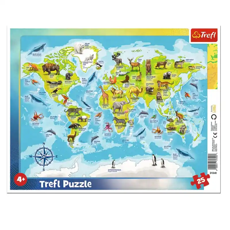 Trefl Keretes Puzzle Világtérkép állatokkal 25 db-os (31340) Nézd meg most