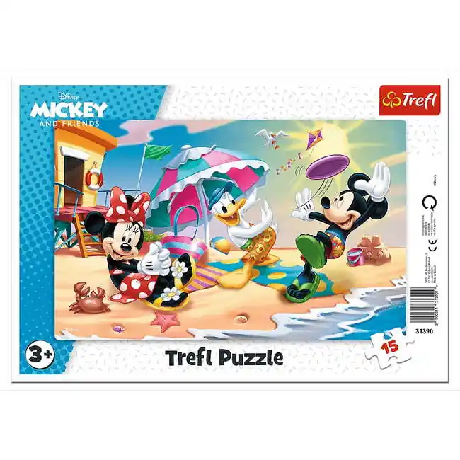 Különleges ajánlat Trefl Mickey Egér szórakozás a tengerparton keretes puzzle 15 db-os (31390)