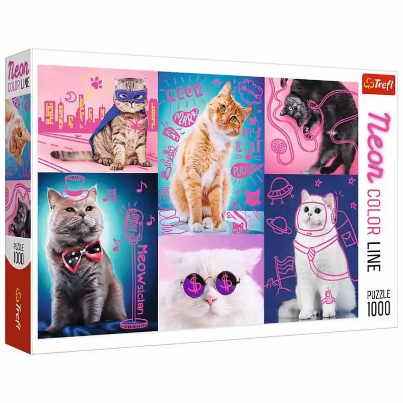 Trefl Puzzle Neon Color Line Szuper macskák 1000 db-os (10581) Szuper ajánlat