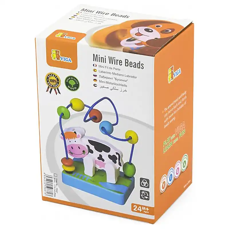 Viga Toys tehén mini fa gyöngyvezető labirintus 15 cm (596613) Prémium