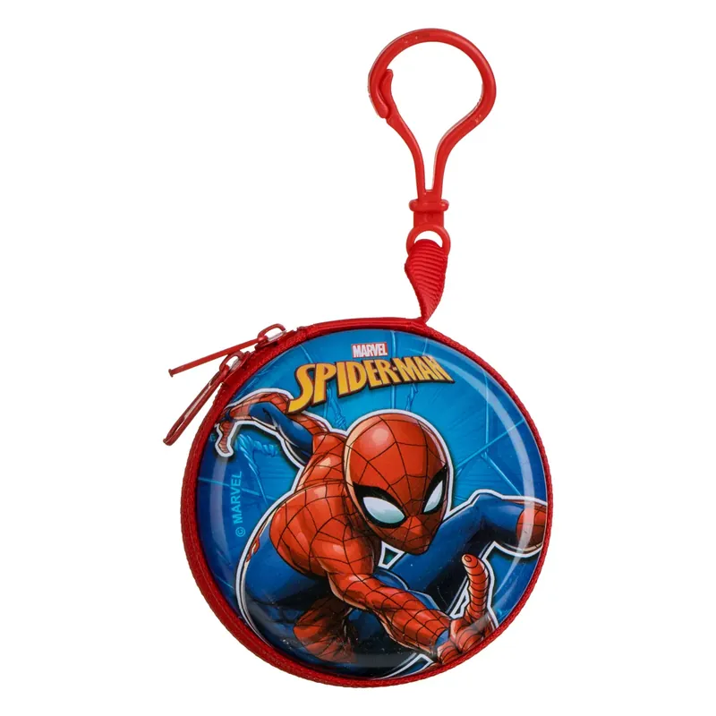 Kerek Fém Pénztárca Kék Piros Spiderman Brelokkal Gyerekeknek Ø7.5x3cm Azonnal elérhető