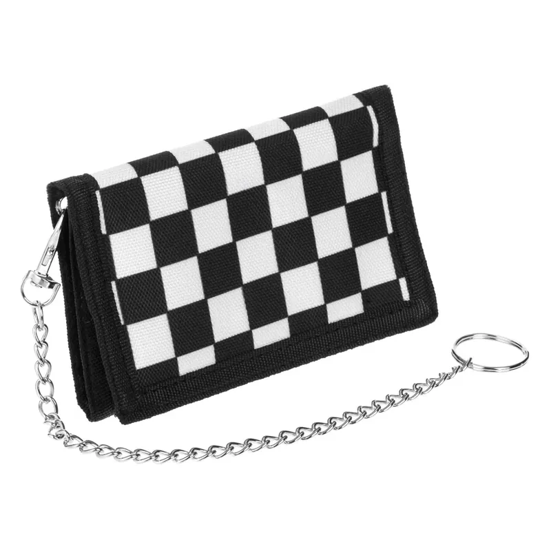 Vedd meg most Fehér-Fekete Kockás Pénztárca Velcro Csattal és Láncos Brelokkal 12.5x1x8cm