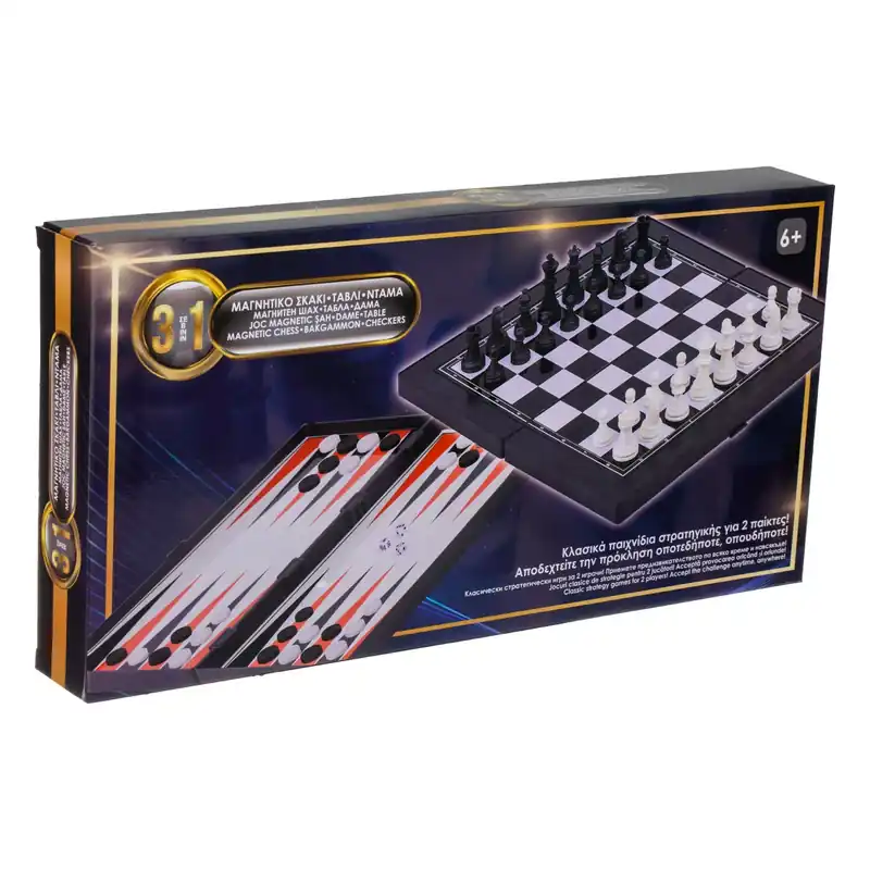 3 az 1-ben Utazó Magnetic Társasjáték Sakk, Dáma és Táblajáték 35x35.5cm Akciós ár