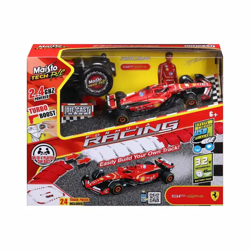 Nézd meg most MAISTO KÉSZLET PISTA CONSTRUIBILA CU MASINUTA FERRARI SF 24 RC CU TELECOMANDA 2.4GHz SCARA 1 LA 41