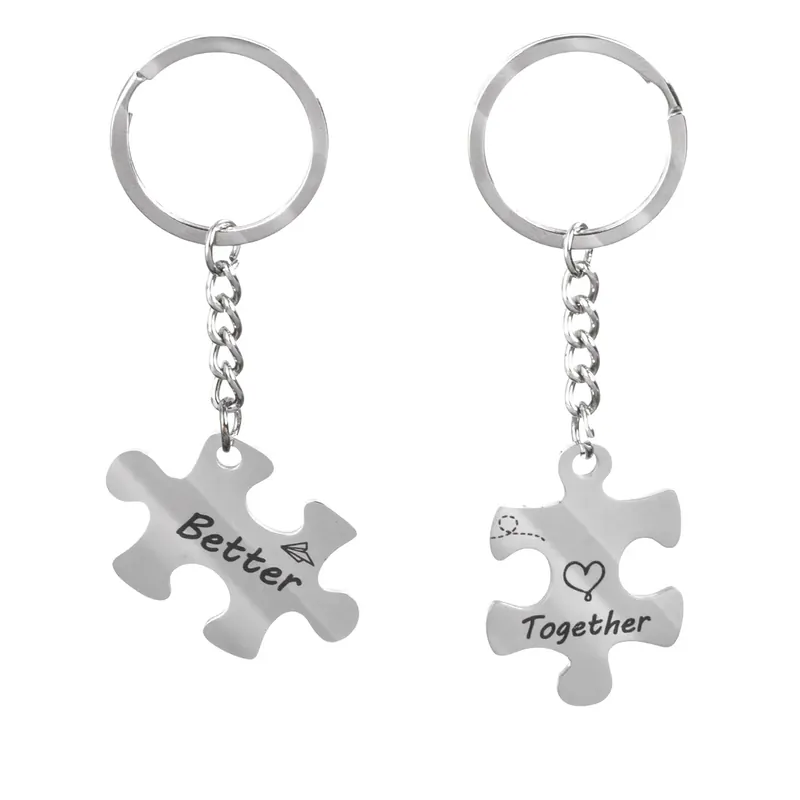 Ajándék kulcstartó ezüst színű puzzle darabokkal "Better Together" 10cm - 2db Népszerű