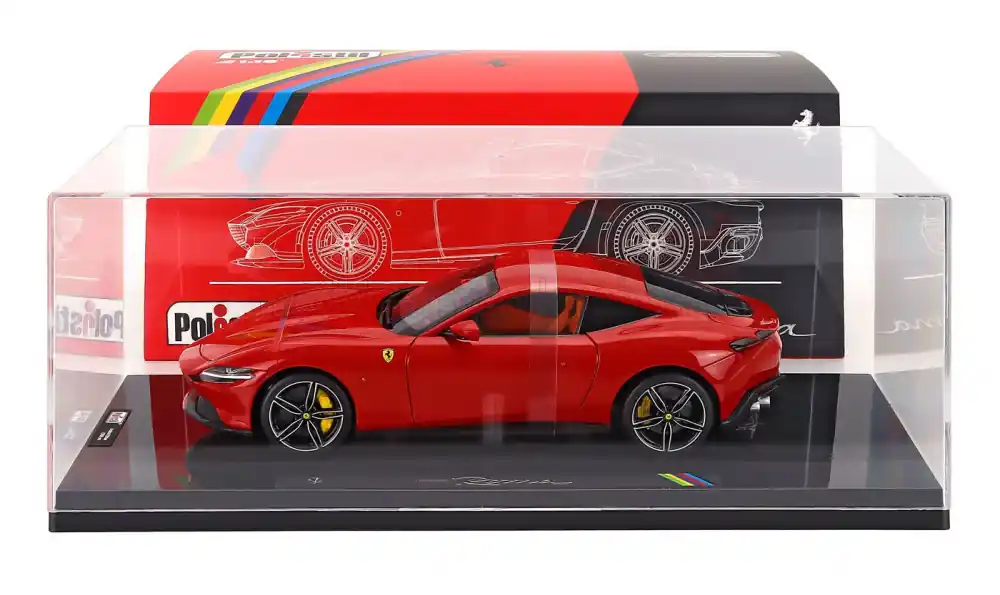 Ferrari Roma 2019 exkluzív sorszámozott kiadás vitrinnel Rosso Corsa Gyors szállítás