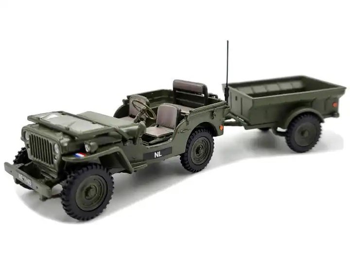 Jeep Willys modellautó + utánfutó - Hollandia Prémium