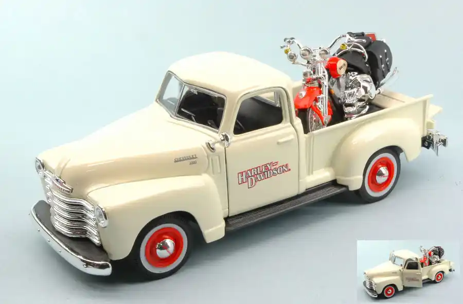 Prémium Chevrolet 3100 Pick-up 1950 + Harley-Davidson Heritage 2001 modellautó