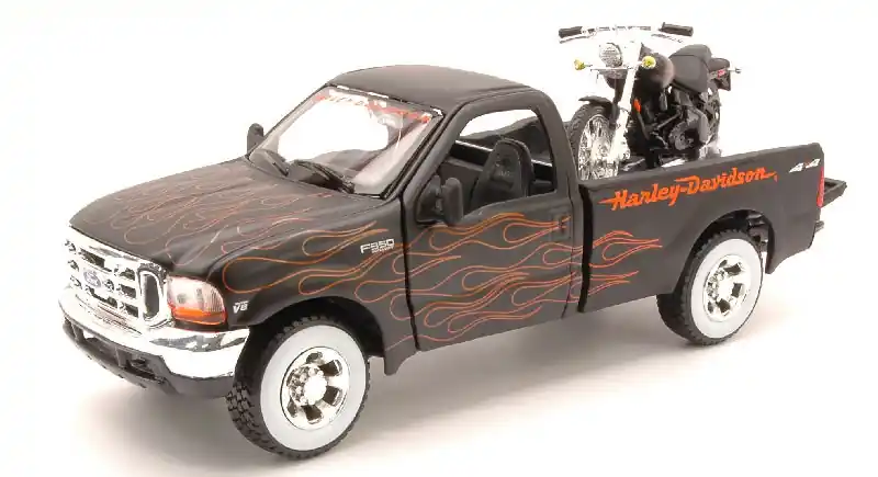 Ford F-350 Super Duty Pick-up 1999 és Harley-Davidson FXSTB Night Train 2002 modellautó Vedd meg most
