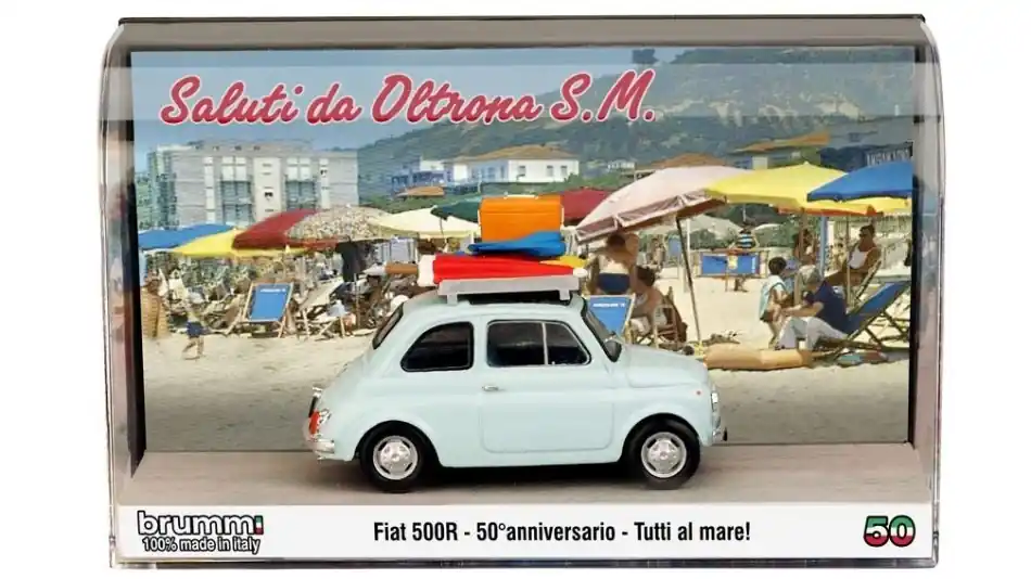 Újdonság Fiat 500 R 50 anniversario ‘Tutti al mare‘ modellautó
