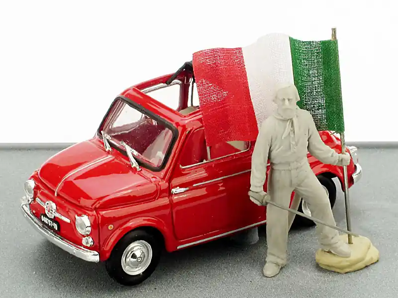 Fiat 500 Giuseppe Garibaldi figurával 1960 - Olaszország egyesülésének 150. évfordulója modellautó Biztonságos vásárlás