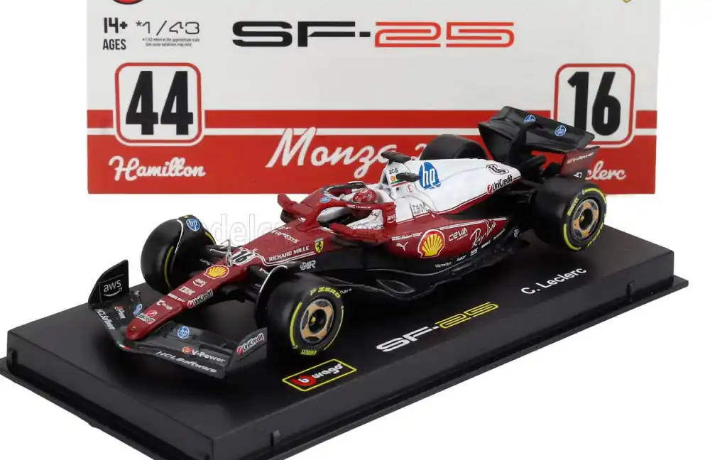 Exkluzív ajánlat Ferrari F1 SF-25 16 Monza Italy GP 2025 C. Leclerc - Niki Lauda 50th anniversary world champion pilótával és vitrinnel Újdonság