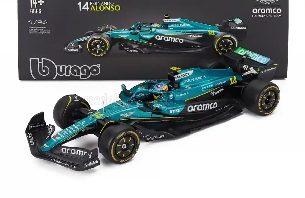 Aston Martin F1 AMR25 14 2025 F. Alonso pilótával és vitrinnel Szuper ajánlat