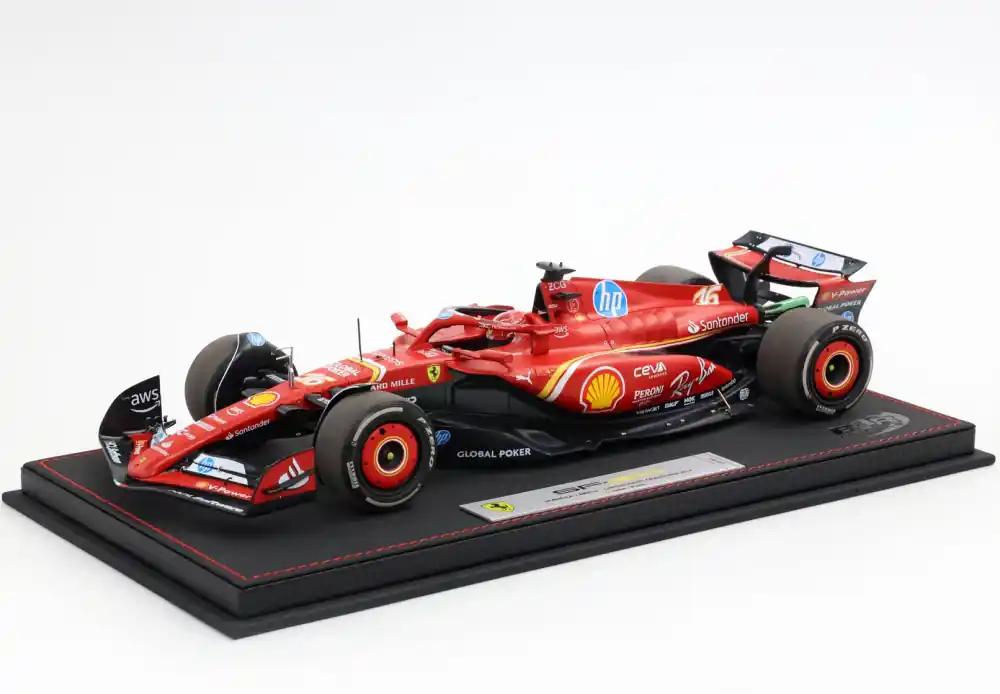 Korlátozott ajánlat Ferrari F1 SF-24 16 Austin GP győztes 2024 C. Leclerc vitrinnel Limitált